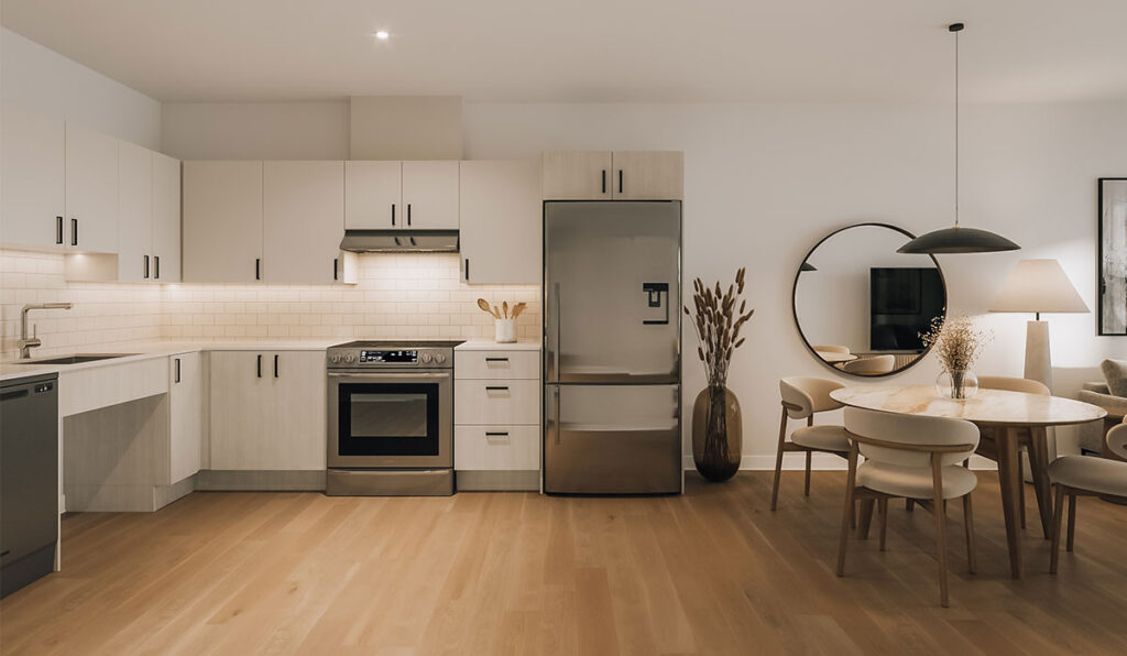 Image 3D d'une cuisine dans un condo à louer
